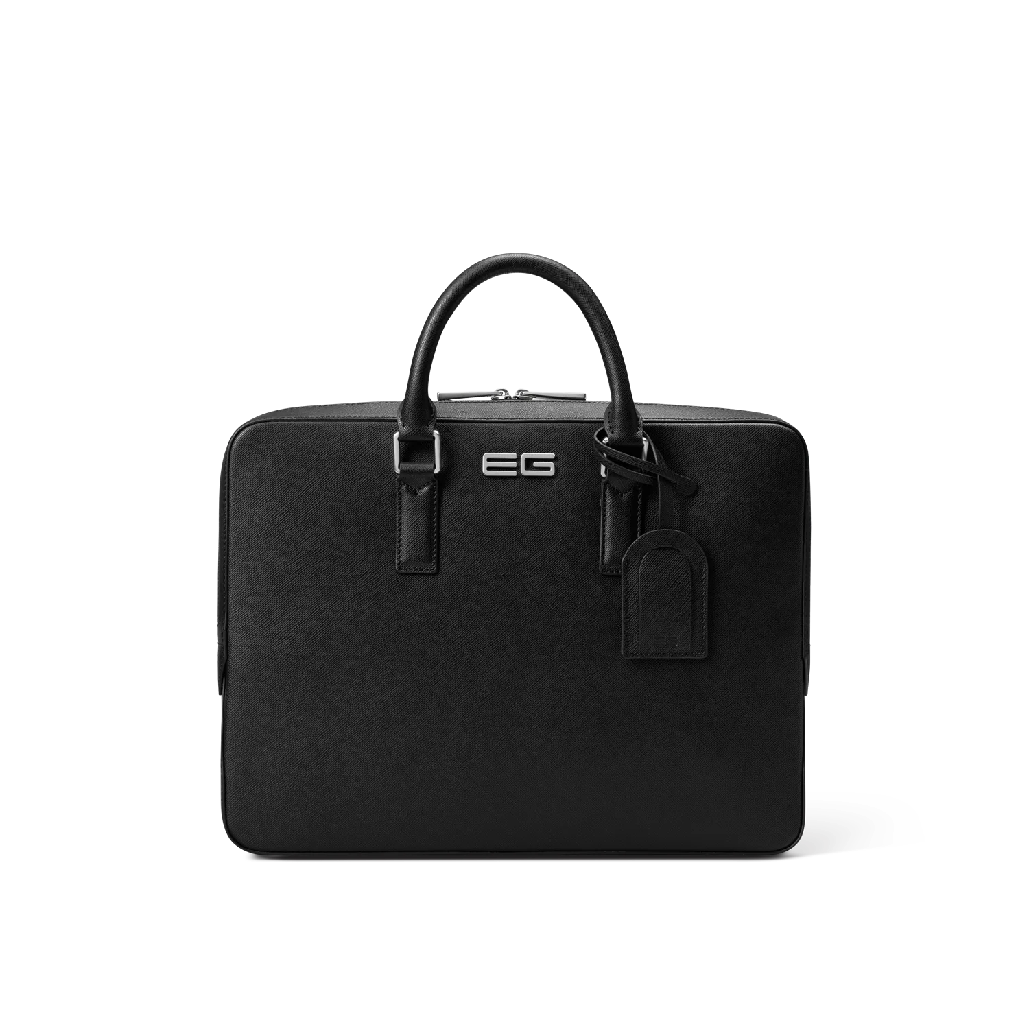 Slimline Diplomat EG Men Briefcase Black Silver NS-Saffiano-1 Slimline Diplomat EG
